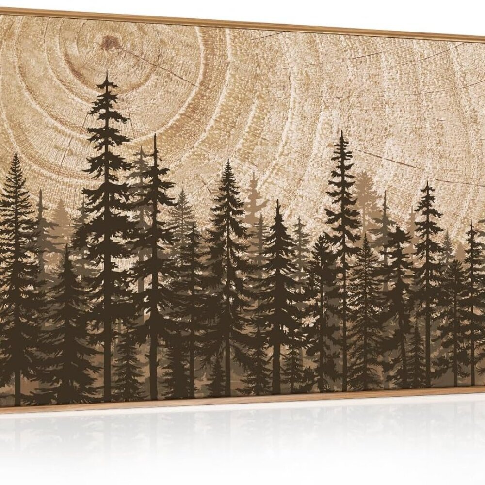 Pine Tree Framed Canvas Wall Art Set, Natural Woodland Landscape Wall Decor, Lar